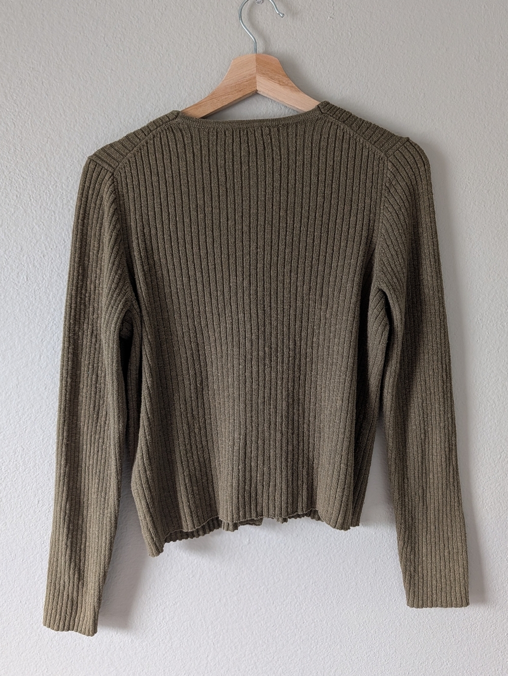 Madewell Ribbed Knit Cardigan Olive Green Button Front Womens XL Runs Small - Picture 2 of 6